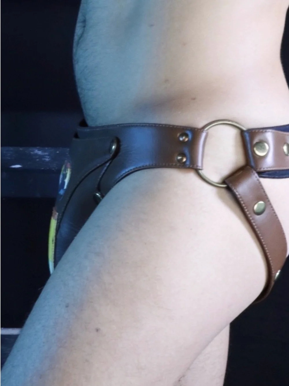 Brown Bear Paw-Accent Men's Leather Jockstrap M And Leather Puppy Mask
